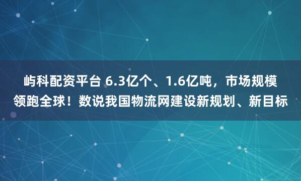 屿科配资平台 6.3亿个、1.6亿吨，市场规模领跑全球！数说我国物流网建设新规划、新目标